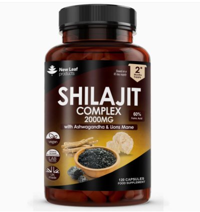 Shilajit Complex - Himilayan Shilajit enriched with Ashwagandha & Lions Mane, High Strength 2000mg Shilajit Complex Capsules with 60% Fulvic Acid - 2 Months Supply Made in The UK by New Leaf